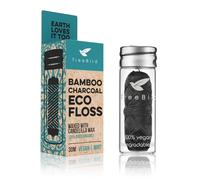Fil dentaire bio biodégradable au charbon de bambou et support en verre rechargeable | Végétalien | Naturellement ciré avec de la cire de candelilla | Bobine de fil de 30 m | Soin buccal respectueux