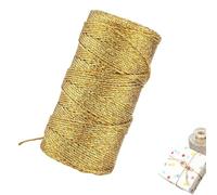 Fil Doré Noel d'or Métallique Cordon 1,5 mmx100mètres Ficelle Dorée Cordon Métallique pour Bijoux Décoration de Noël Emballage de Cadeaux (Or, Non élastique)
