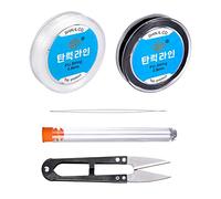 Fil Elastique pour Bracelet - Cordons élastiques pour la Fabrication de Bijoux Perle Collier, avec Ciseaux et Aiguille à Perles - Noir et Transparent, 50 m x 0,8 mm, 21cm*15cm*1.5cm