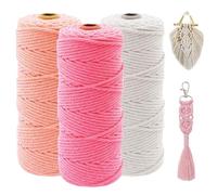 Fil Macramé 2mm x 100m, 3 Pièces Corde Macramé, Fil de Coton Naturel, Fil Coton pour Crochet, Multicolores, Set di Filo Macramé in Cotone pour Bricolage, Artisanat, Tapisserie, Décoration Boho