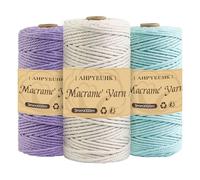 Fil Macramé 3mm Corde Macramé 3 Rouleaux Cordons Pour Macramé Naturel De 300m Pour Crocheter Bricolage Décoration,DIY Suspension Murale,Suspension Plantes (Bleu aquatique + beige + violet)