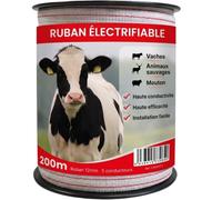 Fil pour clôture électrique Llampec 200 m x 12 mm - Ruban conducteur 5 conducteurs en Acier Inoxydable - Haute conductivité et résistance aux UV - pour Chevaux, Vaches et Chiens
