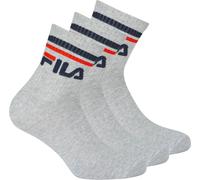 FILA Chaussettes unisexes, 3 paires Quarter - Chaussettes courtes, sport, logo à la taille, gris uni 43-46