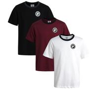 Fila Lot de 3 chemises de sport actives en coton mélangé à col rond et manches courtes pour garçons, Bordeaux/blanc/noir, 8