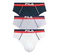 FILA Lot de 3 Slips pour Homme, Taille Logo, Urbain, Coton Stretch uni, Bleu Marine/Gris/Blanc, M