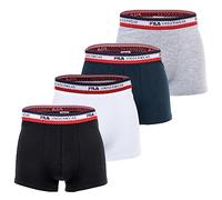FILA Lot de 4 boxers pour homme - Logo - Coton stretch - Uni, Noir/blanc/gris/bleu, XL