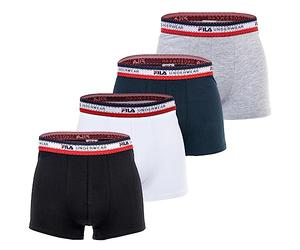FILA Lot de 4 boxers pour homme - Logo - Coton stretch - Uni, Noir/blanc/gris/bleu, XL