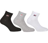FILA Quarter Chaussettes Uni, 3 Paires - Chaussettes courtes, Sport, logo à la taille, unies, 35-46 Noir/Blanc/Gris EU 39-42