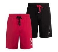 Fila Short de pyjama pour homme 100 % jersey brossé, différentes options de taille (lot de 1 ou 2), Lot de 2 - Rouge et Noir, XL