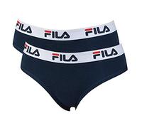 FILA Slip Dames, Pack Avantageux (Lot de 2 Lot) - Régulier Taille, Slip avec Un Large Logo-Bund, Coton, Unicolore - Bleu (321), L (Large) - 2er Paquet
