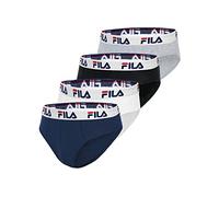 Fila Slip Homme Coton, Sous Vetement Homme, Maintien Anti-Glisse, Ultra-doux (Lot de 4), Noir, Bleu, Gris, Blanc, L