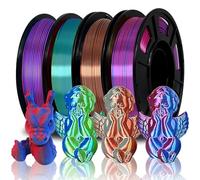 Filament Eono - Lot de 4 bobines de 250 g - PLA bicolore 1,75 mm - Rouge mat/bleu, soie argenté/cuivre, rose soyeux, bleu soie 2/vert