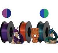 Filament PLA, 1,75 mm de diamètre, soie tricolore, 3 kg de mélange bicolore