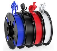 Filament PLA 4 Couleurs pour Imprimante 3D, WEEFUN Filament PLA 1.75mm Matériel d'Impression 3D, Quatre Couleurs Noir/Blanc/Rouge/Bleu, Filaments PLA pour Imprimante 3D, 4 Bobines, Total 1KG