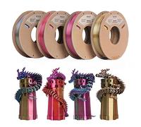 Filament PLA tricolore ERYONE 1.75mm, Filament pour imprimante 3D PLA +/-0.03mm, 4x250 g/paquet, soie or/argent/cuivre