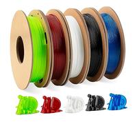 Filament TPU 1.75mm Bundle, TINMORRY Filament pour imprimante 3D Combipack, 200g x 5 Spools, Black + white + Trans red + Trans green + Trans blue