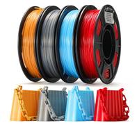 Filament TPU SainSmart Silk, filament flexible pour imprimante 3D TPU 95A, 1,75 mm, précision dimensionnelle +/- 0,03 mm, surface satinée brillante, lot de 4 x 250 g, or, argent foncé, bleu, rouge