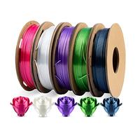 Filament Ultra Silk PLA 1.75mm Bundle, TINMORRY Filament pour imprimante 3D Combipack, 250g x 5 Spools, blanc nacré, bleu, rose, vert, violet