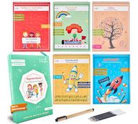 Filapen® Cahiers préscolaires magiques à partir de 4 ans - 5 cahiers d'exercices + stylo (réutilisable) - Apprentissage de l'écriture et du calcul, pratique des lettres et des chiffres - Pour gauchers