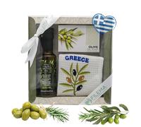 FILEMA Coffret cadeau avec huile d'olive grecque (100 ml), savon à l'huile d'olive et serviette - Kit premium de Crète - Naturel, nourrissant et décoratif