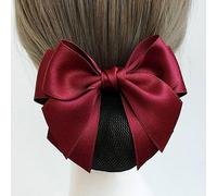 Filet à cheveux avec nœud papillon rouge vin pour femme - Barrette en maille élastique pour chignon