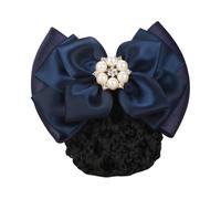 Filet à cheveux avec nœud pour femme - Accessoire pour cheveux - Barrette française avec strass et perles - Pince à cheveux en maille antidérapante pour uniforme de travail (bleu)