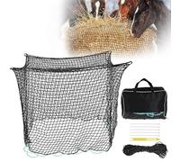 Filet à foin pour chevaux, ø 150 cm, hauteur 150 cm. Robuste, carré, mailles 5 x 5cm, pour une alimentation adaptée à l'espèce, avec sac de transport pour une alimentation lente