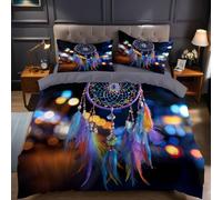 Filet à géométrie de Plumes Housse de Couette 220x240 cm Couleur Parure de Lit 2 Personnes Microfibre Imprimée avec Fermeture Éclair et 2 Taies d'oreiller 65x65 cm