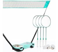 Filet Badminton Portable, Set Badminton Sportif, Filet Raquettes Pliable, avec Base Autonome, Filet, Sac Transport, Jeu Extérieur for Plage, Jardin, Gym, Terrain, Jardin(4 Rackets 4 Birdies)