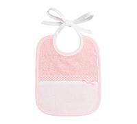 Filet - Bavoir en Eponge Colorée, Réalisé Entièrement à Main avec Poche en Toile Aida à Broder, Idéal pour les Nouveau-nés et Petite Enfance, 100% Made in Italy, Color Blanc et Rose, Mesures 18x21
