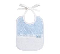 Filet - Bavoir en Eponge Colorée, Réalisé Entièrement à Main avec Poche en Toile Aida à Broder, Idéal pour les Nouveau-nés et Petite Enfance, 100% Made in Italy, Blanc et Bleu, Mesures 18x21