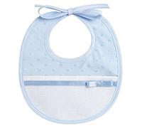 Filet - Bavoir Réalisé en Tissu Doux Effet Pois 3D avec Poche en Toile Aida à Broder, Noeud en Satin, Fermeture avec Lacets, Idéal pour les Bébés, 100% Made in Italy, Couleur Bleu