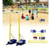 Filet de Badminton avec poteaux, poteaux de Volley-Ball Portables et Robustes, Hauteur réglable de 1,5 à 2 m, avec poteaux en Acier et Filet en polypropylène pour entraînement en intérieur
