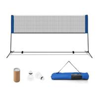 Filet de Badminton Portable 310x102x89-155cm COSTWAY-Hauteur Réglable-2 Volants-en PE-Installation 5 Minutes-Sac de Rangement-Bleu