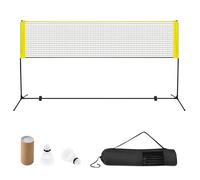 Filet de Badminton Portable 310x102x89-155cm COSTWAY-Hauteur Réglable-2 Volants-en PE-Installation 5 Minutes-Sac de Rangement-Jaune