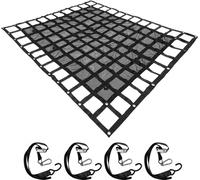 Filet de chargement SucceBuy, 2,44 x 2,01 m, pour camions, résistant, avec filet, boucles de serrage, crochets en S et sangle croisée, pour remorques, SUV, jeeps (244 x 203 cm)