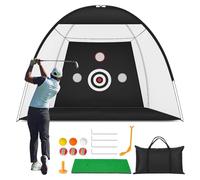 Filet de Golf d’Entraînement 10 x 7 FT avec Tapis de Frappe, 4 Cibles, 6 Balles, 4 Piquets de Sol et Tee, Cage de Golf Portable pour Swing, Chipping et Driving