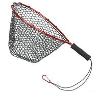 Filet de pêche avec manche télescopique en alliage d'aluminium et sac en silicone pour la pêche à la mouche et la pêche à la carpe (rouge)