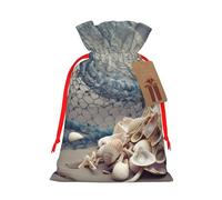 Filet de pêche en forme de coquillage avec cordon de serrage - Réutilisable - Pour fête de Noël - Ruban rouge - Taille S