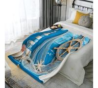 Filet De Pêche Phare Couverture Polaire en Microfibre, 3D Vintage Impression Douce Moelleuse Flanelle Couverture, 200x220cm Plaid Jeté de Canapé Convient Adultes et Enfants