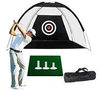 Filet de Practice de Golf Entrainement 3m Chipping Jardin Portatif d’Entrainement avec 3 Pièces 2,25 2,75 3 Tés Tees en Caoutchouc et Tapis 60x30cm (3M, Noir+3 Tees+Tapis+Sac)