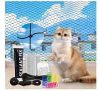 Filet de Protection pour Chat Balcon sans Percer, 3×6M Filet Chat Balcon Renforcé avec Crochets Adhésifs, Silicone Attaches Câble