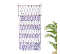 Filet de rangement bohème pour animaux en peluche - 4 couches à fixation murale, bâton de pin et corde en coton, 52 x 105 cm, organiseur de rangement en peluche bohème, porte-jouets en