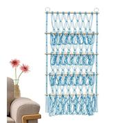 Filet de rangement bohème pour animaux en peluche - 4 couches à fixation murale, bâton de pin et corde en coton, 52 x 105 cm, organiseur de rangement en peluche bohème, porte-jouets en