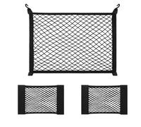 Filet de Rangement Coffre de Voiture 2 Pack Magic Sticker Filet de Stockage et 1 Pack Nylon Filet Coffre avec 4 Crochets Solides pour Plupart Voiture Rangement (50x25cm, 60x40cm)