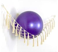 Filet de rangement d'angle à suspendre pour ballons de fitness, équilibre, stabilité et équilibre suisses - Organiseur pour studio de yoga et salle de sport (crème, 1)