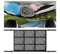 Filet de Rangement Voiture, 90×65cm Filet de Rangement Toit et 3 Poches Zippées, Universel Maille Sac pour Toit de Voiture Intérieur Filet Élastique, pour à la Plupart des Véhicules Courants, SUV, Van