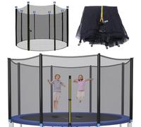 Filet de sécurité pour trampoline à cadre rond de 6/8/10/12/13/14/16 pieds de diamètre, poteaux de 6/8/12, filet de clôture de remplacement, avec fermeture éclair à double extrémité(12ft-6 poles)