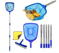 Filet de skimmer pour piscine avec perche nettoyante | Râteau de fond pour verre de piscine, jardin, patio, terrasse, parc, étang, spa, escaliers, coins, feuilles et restes
