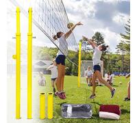 Filet de volleyball avec 6 poteaux réglables en hauteur, support standard professionnel pour jeux de plein air de 2,4 m